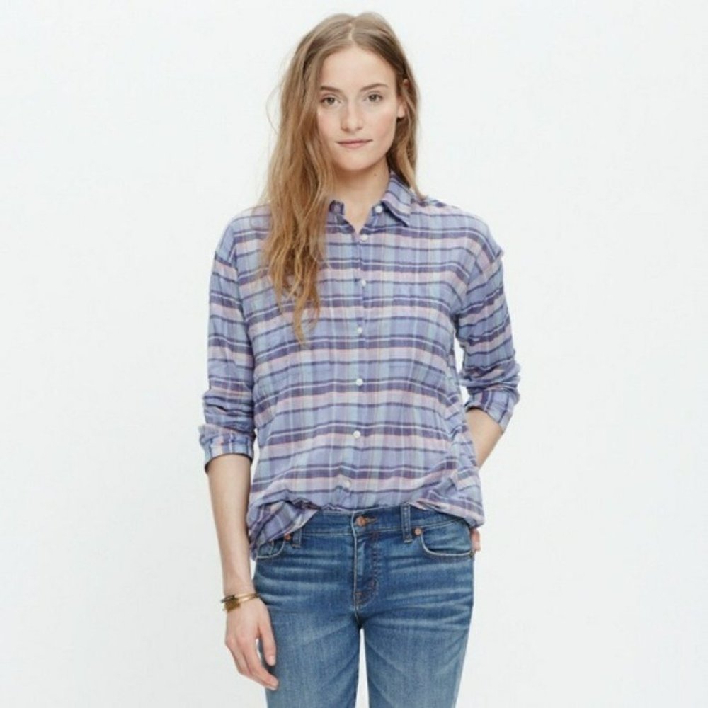 Madewell Shrunken Trapeze Shirt in Oakwood Plaid M